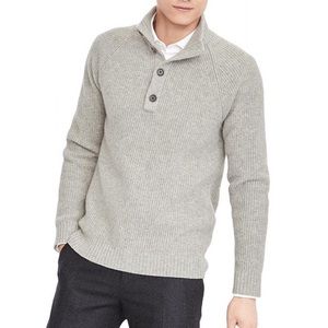 Medium Gray Heather Italian Wool Button Mock